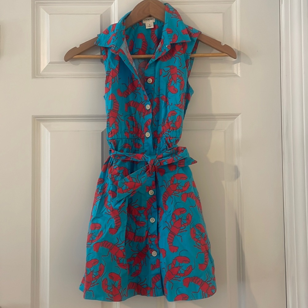 Crewcuts J. Crew Girls Dress 8 Blue Red Lobster Novelty Cruise Resort Vacation